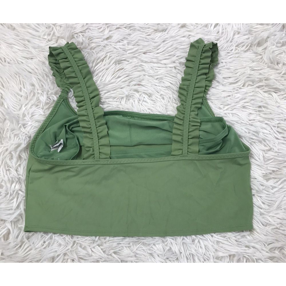 Aerie Ruffle Bikini Swim Top Scoop Encolure Degagee flouncy Straps Green Sz Med